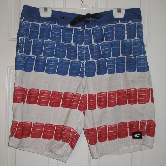O'Neill Mens Swim Board Short Flag Beer Keg Print - Size 34W - Picture 4 of 5